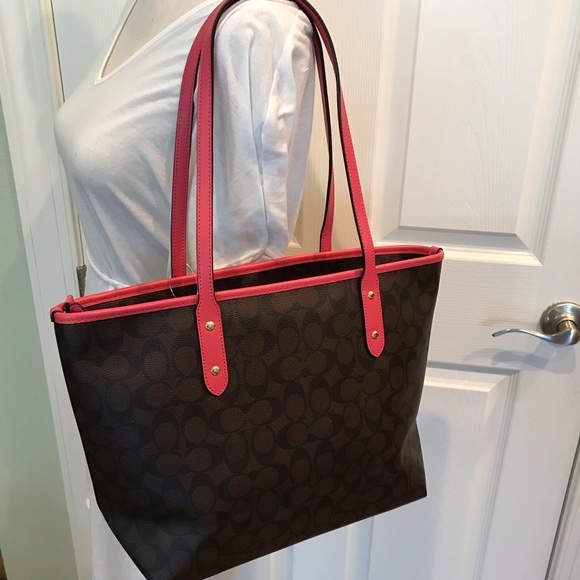 Coach signature city zip strawberry tote brown - Picture 5 of 8